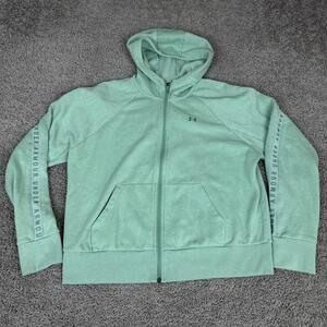 Under Armour Hoodie Womens XL Green Full Zip Fleece Logo Sleeve Sweatshirt